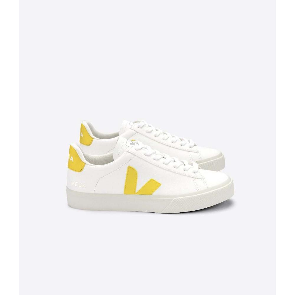 White/Yellow Women\'s Veja CAMPO CHROMEFREE Low Tops Sneakers | AU 602OKI